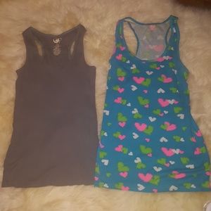 Two tank top  gray is large, blue with hearts xl